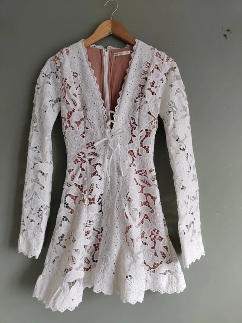 House of CB Bianca White Lace Long Sleeve Mini Dress Size S